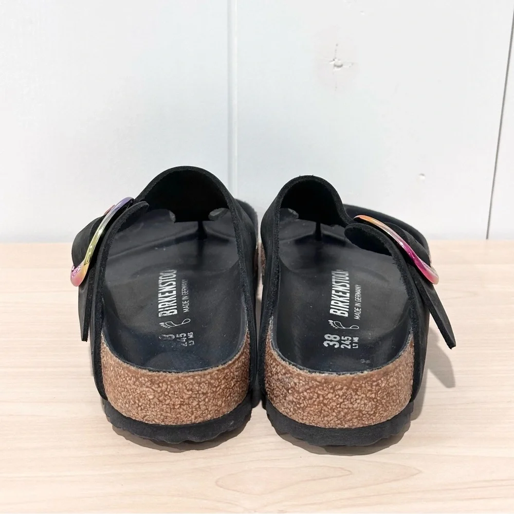 Birkenstock Gizeh Big Buckle Nubuck Leather In Black Size 7 - Picture 6 of 9